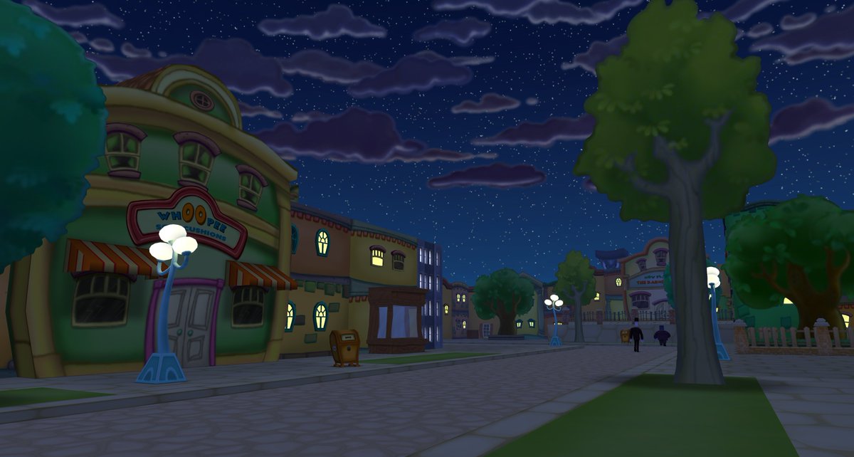 An early look at our Street Improvement Project: wider streets, night-time lights, new fog, and you can now see cog buildings farther off in the distance.