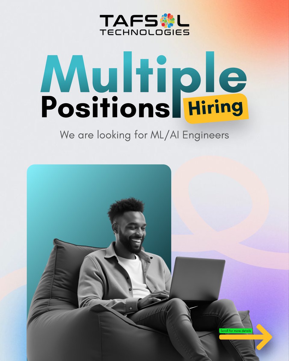tafsoltech's tweet image. We’re expanding our team and hiring for Senior, Mid Level, Junior ML/AI Engineers, and Interns at our Karachi office!
#Tafsol #TafsolTechnologies #SoftwareDevelopmentCompany #DigitalAgency #MLJobs #AIJobs #AIEngineer #HiringNow #JoinOurTeam #TechCareers #KarachiJobs #GrowWithUs