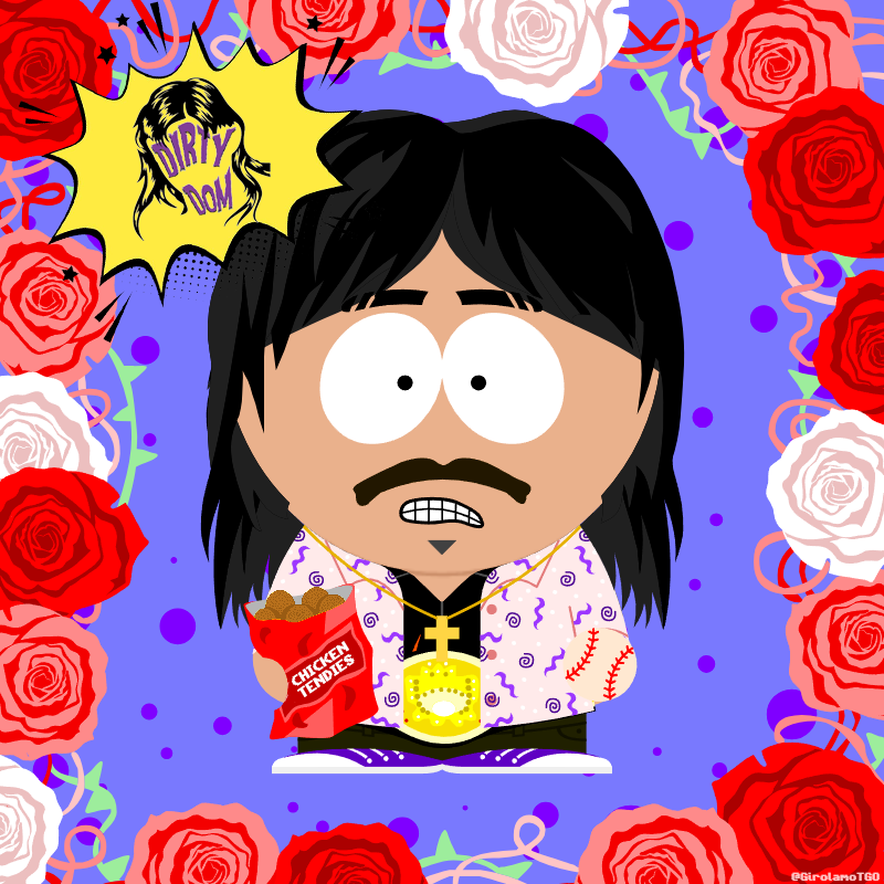 MyArt 🎨
How could it be the character of <a href="/DomMysterio35/">Dominik</a> 
in The South Park's world? There he is! 😉💪
Chicken tendies, baseball, Purple for #thejudgmentday , dirtydomlogo + others details.
Roses for Eddie Guerrero ❤️
Do you like it?
#fanart #digitalart 
*created with <a href="/SP_Studio/">SP-Studio.de</a>
