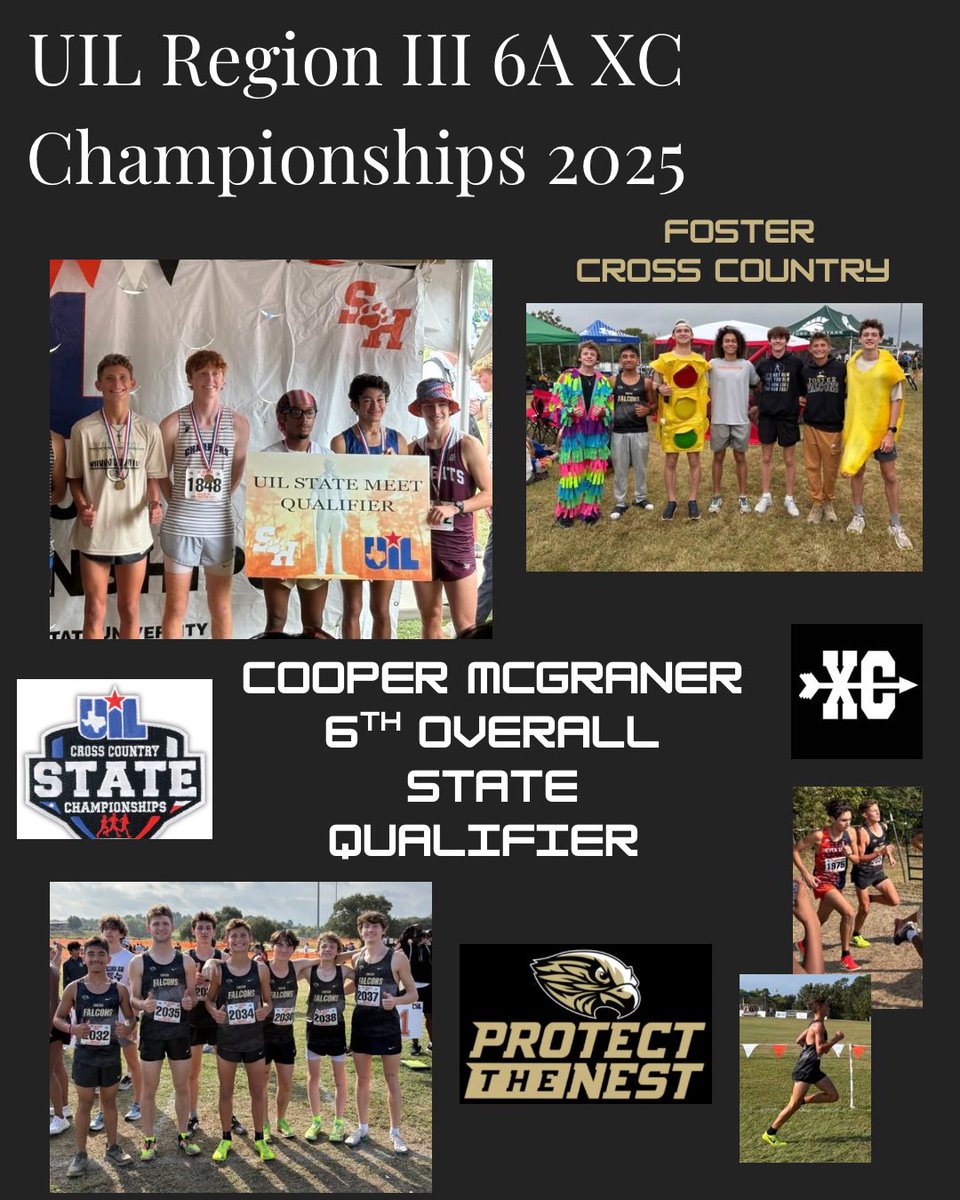 fosterXC_PTN's tweet photo. The sun, heat, and humidity couldn’t stop Foster XC at the Region III-6A Championships!
Cooper McGraner battled to a 6th-place finish and punched his ticket to the State Meet.
Proud of the team for competing. Always great to see former Falcons. Way to protect the nest https://t.co/BHGAqtGWEv