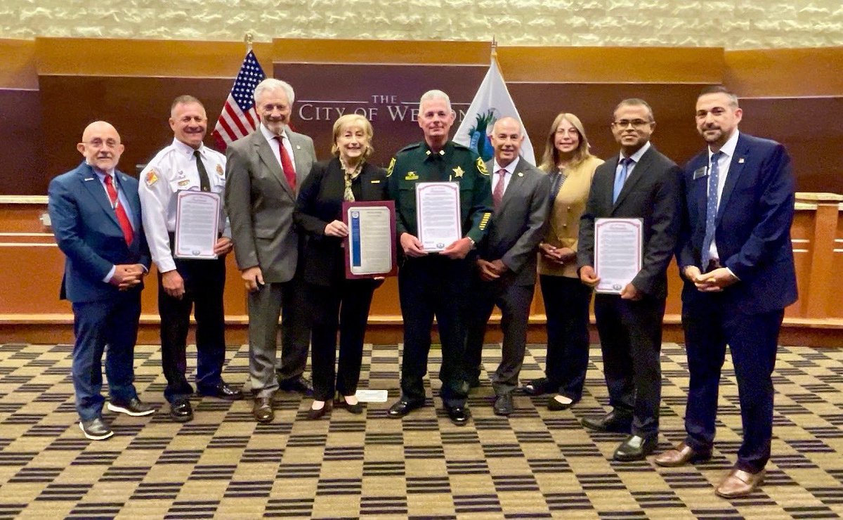 Last night I had the privilege of presenting our brave First Responders serving <a href="/cityofwestonfl/">City of Weston</a> with a copy of my Broward School Board Resolution that I recently introduced and passed recognizing National First Responder’s Day on October 28th! We love and appreciate all of our