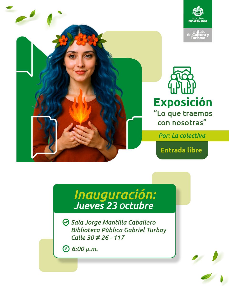 🖼️ ¡La Colectiva presenta: “Lo que traemos con nosotras”! 🤩😁 

👉🏽 Inauguración de exposición: jueves, 23 de octubre.
🏛️ Sala Jorge Mantilla Caballero, primer piso del IMCT. 
⏰ 6:00 p.m.