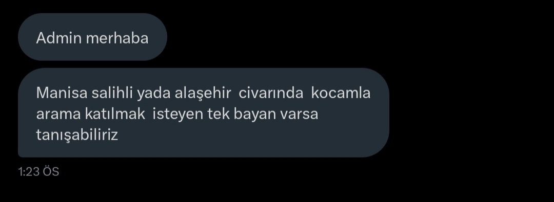 Manisa Alaşehir'den takipçimiz olan çift arkadaşlar tek. Bayan arayışında güncelleme isterlerse yaparız tek bayanlar dm Yoluyla iletişime geciniz.