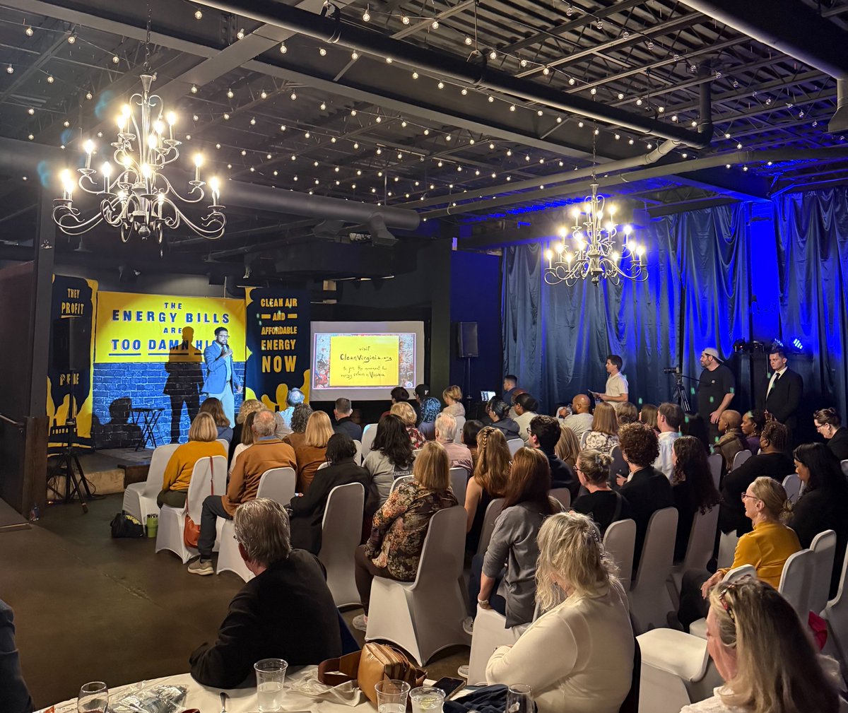 clean_virginia's tweet photo. Virginians are tired of monopoly utilities driving up costs while families struggle to keep the lights on. @SenatorHashmi, @JoshuaCole and @nicole4delegate laid it out in Fredericksburg tonight: the bills are #toodamnhigh and it’s time for action! Vote Nov. 4th!