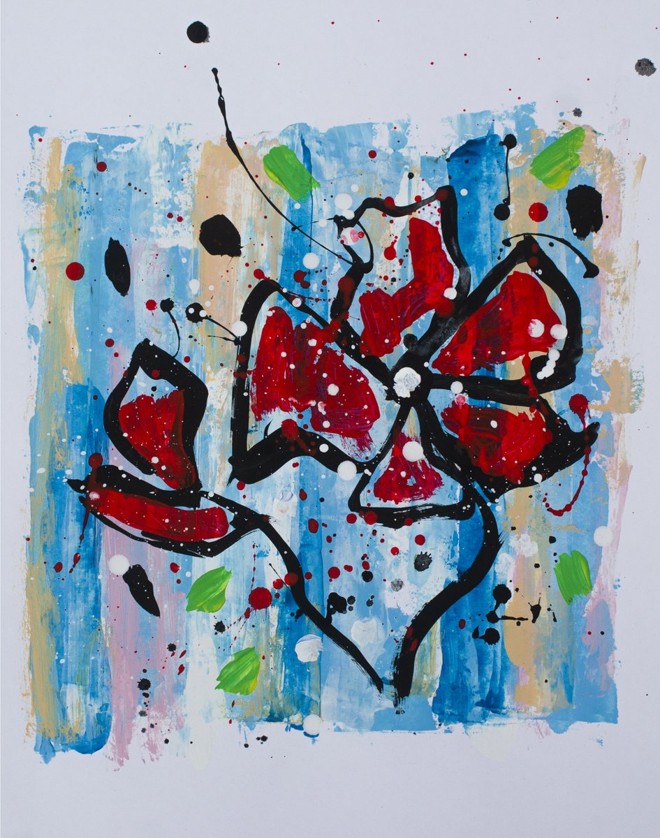 "Red Flower"
1/1 art on Bitcoin 🟧

I don’t often paint flowers, so each time they appear, it marks a special mood, especially given the expressive nature of my work.
Flower are always a captured moment, sealed on canvas or paper. 
The original painting was created with acrylic