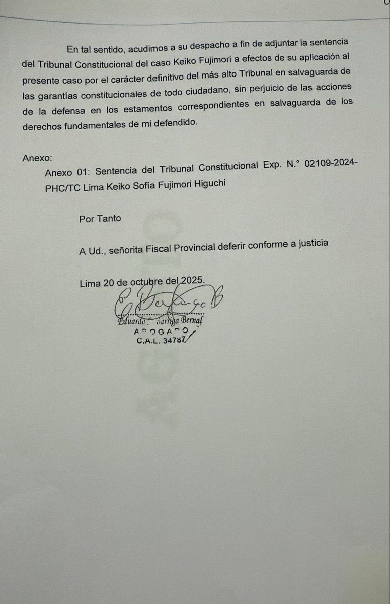 martinluma's tweet photo. #LOÚLTIMO 
#JoséLunaGalvez, presidente de #PodemosPerú, pide que se le aplique el precedente de #KeikoFujimori y el caso #Cocteles en el #TC. @lamula. https://t.co/mbh7I2ZUuY