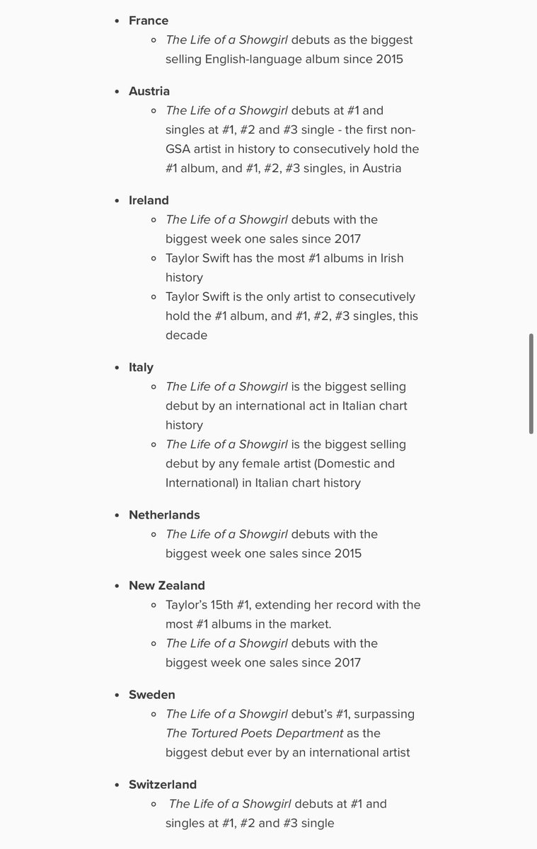 TChartSwift's tweet image. According to Universal Music, “The Life of a Showgirl” officialy broke records for the biggest opening week sales in the US, Sweden, Italy and worldwide with 5.5 million units. Official data from the republic and luminate itself were reported.