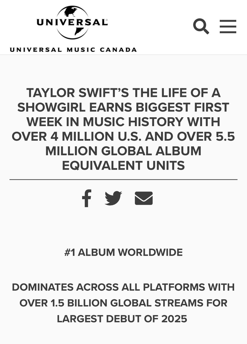 TChartSwift's tweet image. According to Universal Music, “The Life of a Showgirl” officialy broke records for the biggest opening week sales in the US, Sweden, Italy and worldwide with 5.5 million units. Official data from the republic and luminate itself were reported.