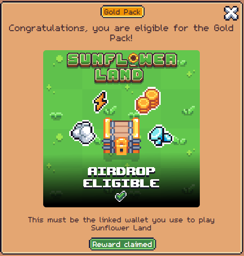 Amphygraphy's tweet photo. I received a sweet Gold Pack on @0xSunflowerLand

Probably my favorite web3 game  <3

#FloweronRonin https://t.co/jg2YuOI0ZY