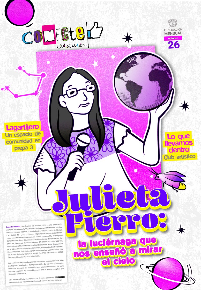 ConecteUAEMex's tweet image. Como reconocimiento a Julieta Fierro, astrónoma y divulgadora científica, este mes un artículo que habla de cómo inspiró a los jóvenes a mirar el universo, Entra  conecteuaemex.jimdofree.com 
#JulietaFierro 
#MujeresEnLaCienciayDivulgación 📷
Ilustración: María Dolores Malvaez Luna.