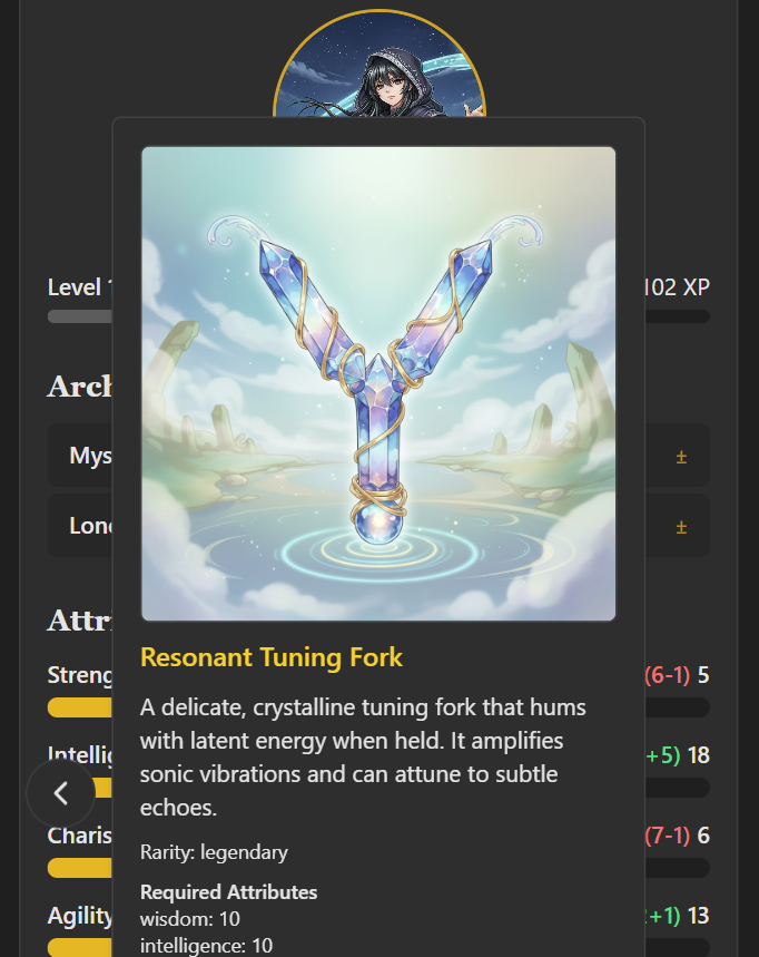 lumenrpg's tweet photo. ✨ New Feature in Lumen RPG ✨
Every item now comes to life with AI-generated art.
From ancient relics to mythical crystals — each one uniquely illustrated by the game itself.
🔮 Example: Resonant Tuning Fork (legendary)
#AIGame #IndieDev #RPG #GameDev #AIArt #LumenRPG https://t.co/3gqe6vVTCI