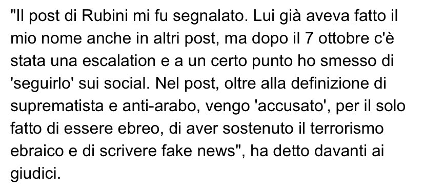 rubio_chef's tweet image. Quale reputazione perdonami? A parte che non mi hai mai “seguito” (الحمد لله) quindi non vedo perché tu debba mentire al giudice. Ricordo però che mi bloccasti dopo l’ennesima critica nel merito delle  menzogne antipalestinesi, antiarabe e antimusulmane da te diffuse. Ritenta