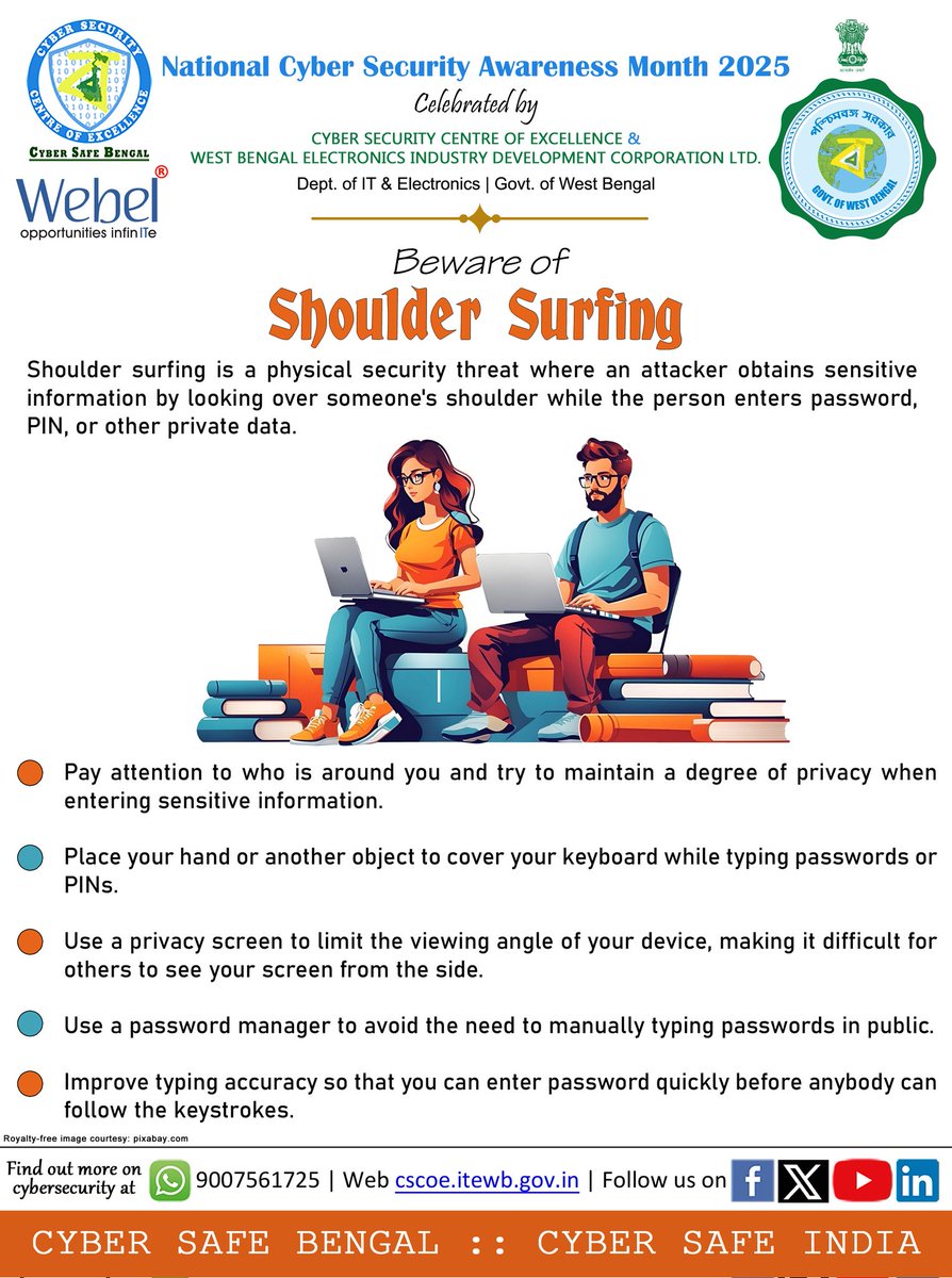 cscoe_wb's tweet image. Every year October is celebrated as National Cyber Security Awareness Month to emphasize the importance of staying safe online. Share our daily posters with your friends to spread cyber security awareness for Day 22
#CSCOE #CyberAwareness #cybersecurity #NCSAM