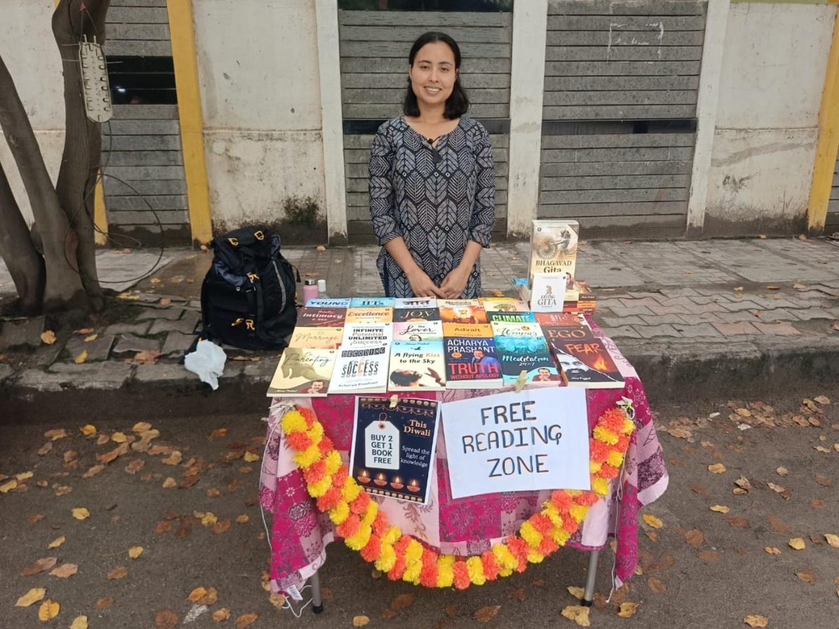 TundwalYashasvi's tweet photo. REFLECTION
19/10/25
Bookstall
Green Glen A2B layout, Bellandur, Bengaluru.
Time: 10:00 AM to 2:00 PM
A surprising incident happened at the bookstall today.
Two young salesmen approached us, holding some papers and trying to convince us to download their app immediately to gain a specific benefit.
Do you know what we did?
We pointed directly at the book and suggested, "Hey, why don't you visit this website https://t.co/CbBdhFMyBY instead?
"We then asked them to open their phones and successfully got them to subscribe to both of Acharya ji's Hindi and English YouTube channels.
In addition to this, we gave them a brief psycho-education about Acharya ji. We mentioned that he is an alumnus of IIT Delhi and IIM Ahmedabad, cleared the UPSC exam, is the most followed individual YouTuber in India, and teaches wisdom literature.
At the end " We didn't download their app; instead, they ended up subscribing to Acharya ji's YouTube channel."
#AcharyaPrashant #Books
Posted by Anuradha Koch on Acharya Prashant's Gita Mission App.
Download Now -
https://t.co/Sao5EvKH9X