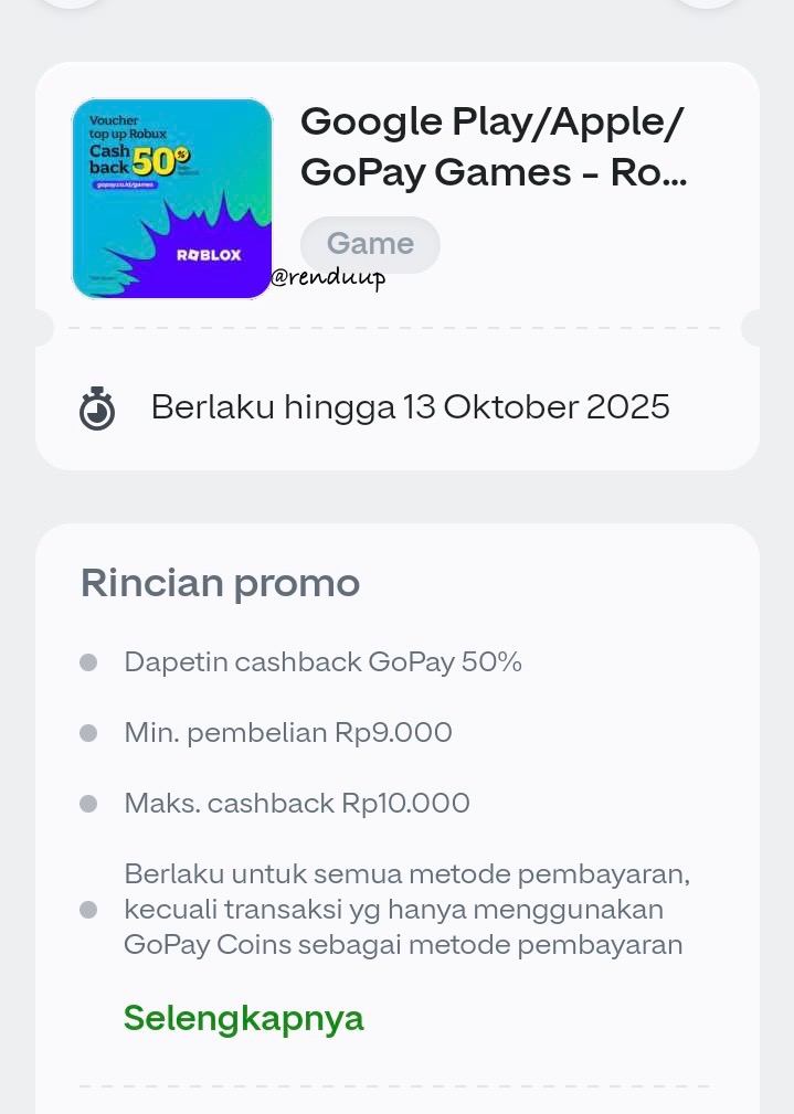 renduup's tweet image. Voucher Gopay Buat Top Up Roblox
- a thread -
*80 robux gratis
*Promo cashback s/d 100%
*Cek di halaman "voucher saya"
Klaim juga kode:
1. GOPAYAPPLEPROMO
2. GOPAYROBLOXMURAAAH
3. GOPAYROBLOXSERU
Klik tab voucher saya > masukan kodenya