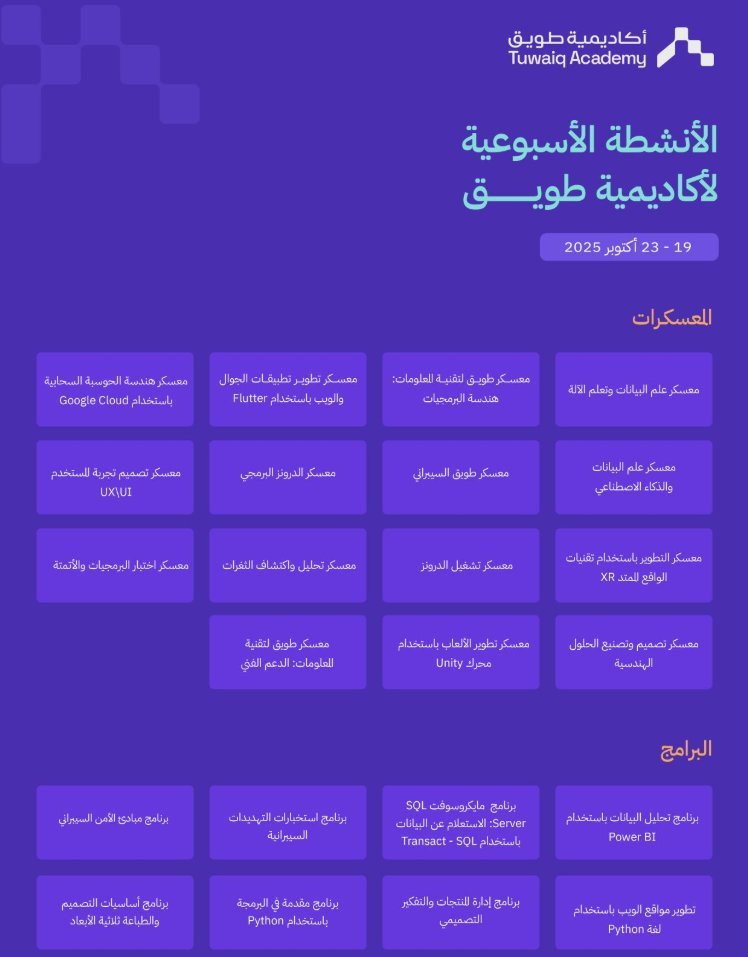 WadhefaDotCom's tweet photo. 🟢 معسكرات وبرامج تدريبية (مع شهادات معتمدة):

⭐ للجنسين (حضورياً أو #عن_بعد)

تعلن #أكاديمية_طويق تعلن أكثر من (20) معسكر وبرامج في (الأمن السيبراني، الحوسبة السحابية، علم البيانات، البرمجة وغيرها) بالشراكة مع كبرى الجهات العالمية.

التفاصيل: https://t.co/m839RrHhBX

#دورات https://t.co/leLtsAq2eK