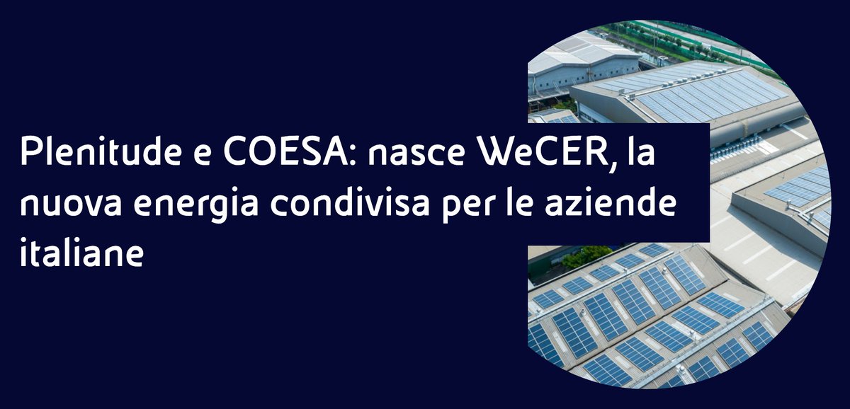 Complimenti a #Coesa (nostri soci) per l'accordo siglato con #Plenitude, per lo sviluppo di soluzioni di energia condivisa attraverso la piattaforma #WeCer
eni.com/it-IT/media/co…
Orgogliosi di averli a bordo e di condividere valori e idee di un mondo sostenibile
#SeeBeyond
