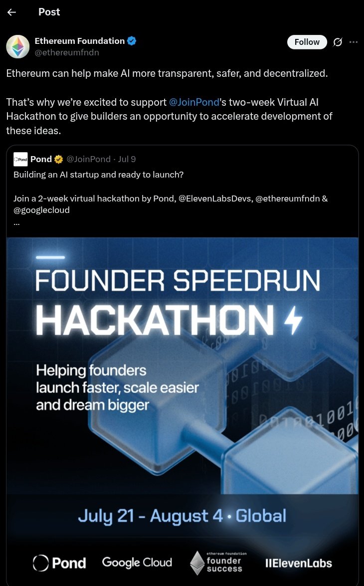 alpha <a href="/JoinPond/">Pond</a>

▫️Pond is an AI platform designed to address the key challenges faced by early-stage AI projects—from project seeding and community backing

▫️raised 7.5M$ from top tier 1 vcs
▫️backed by coinbase ventures

--> why am i  sharing this project!

▫️They are building