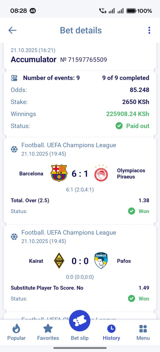 Only on Paripesa ☘️ 
9/9 smashed 🥳
85 Clean Odds won 💪 
Congrats Champs 👏 
Well deserved victory that was! Camp here, dropping today's UEFA Games 👉
t.me/thescoretips
t.me/thescoretips