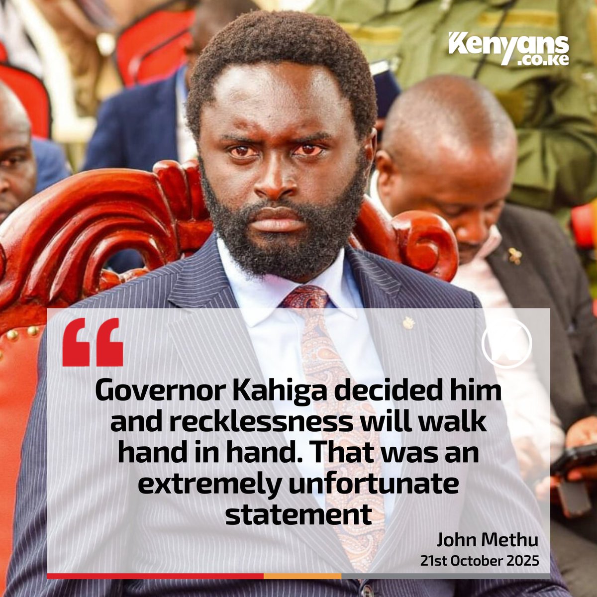 Governor Kahiga decided him and recklessness will walk hand in hand - Senator Methu