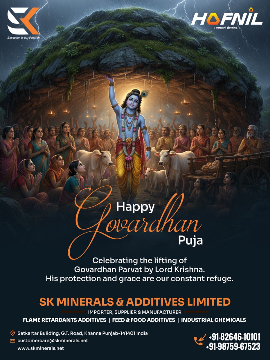 skmadditives's tweet photo. Celebrating Lord Krishna’s divine protection this #GovardhanPuja. 🌿
Wishing peace, growth, and prosperity to all.
– Team SK Minerals &amp; Additives Limited | #HOFNIL
#GovardhanPuja #LordKrishna #FestiveSpirit #CorporateCulture https://t.co/BQYEupritn