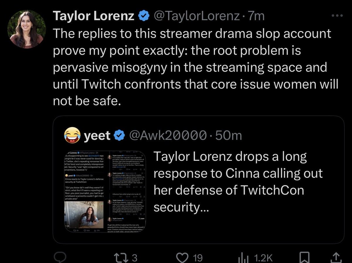 Shoutout to Taylor Lorenz for being one of the best drama slop universe characters