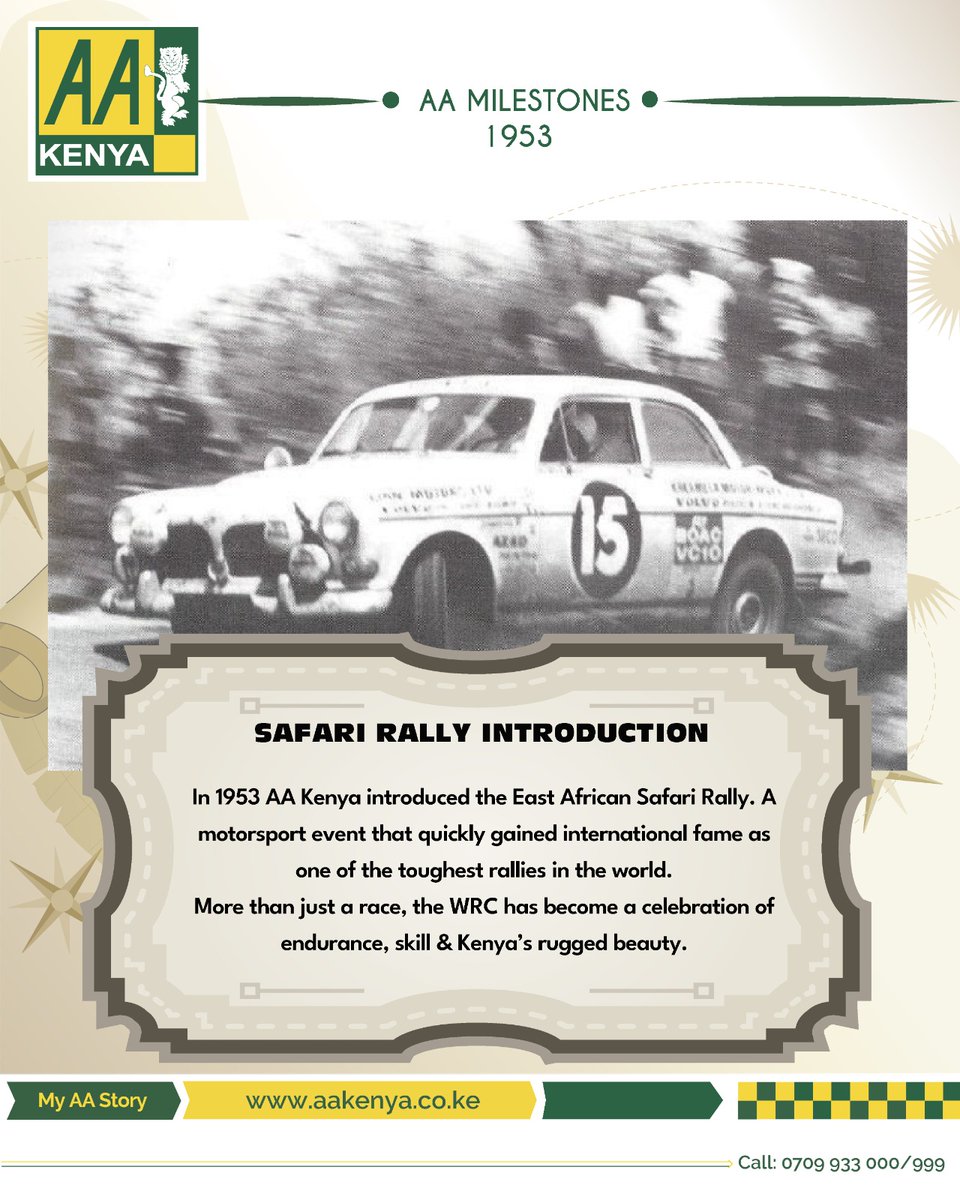 In 1953, AA Kenya introduced the East African Safari Rally, a motorsport event that quickly rose to international fame for its tough terrain and unpredictable conditions. More than just a race, the World Rally Championship has grown into a celebration of endurance, driving skill,