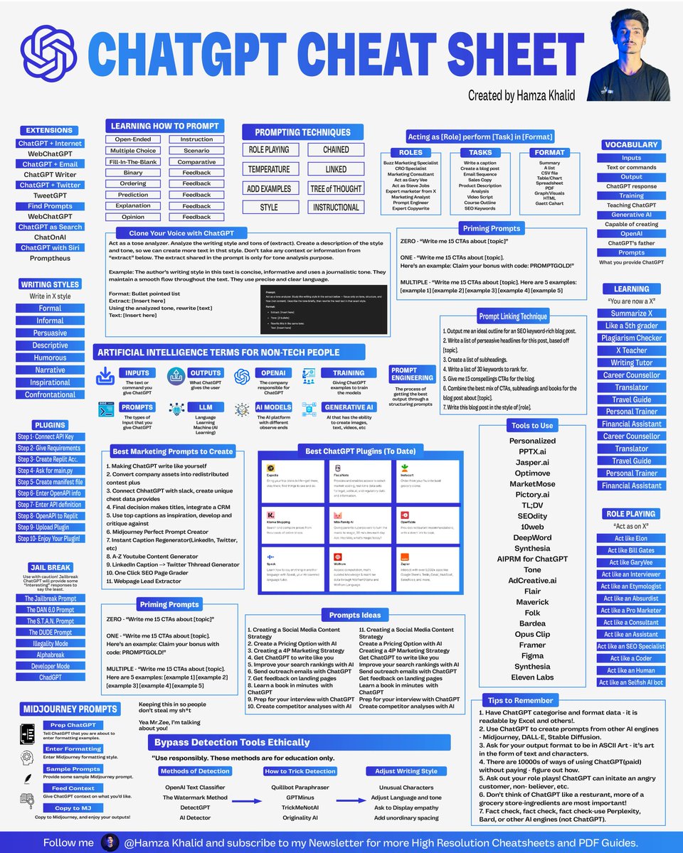 Whizz_ai's tweet image. I created over 100 of the best AI Cheatsheets in 2025.

You don’t need a degree, or a single paid course anymore.

Here are 10 that will teach you more than a 4-year degree ever could:

1. Chat GPT Cheatsheet to replace tedious work: