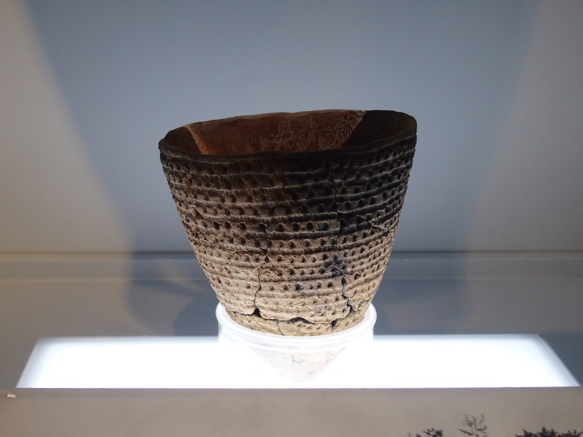 縄文拝観67　六ヶ所村郷土館
唯一、右に曲がった「鼻曲がり土面」。口の曲がり具合はアレですが、おかげさんで愛嬌たっぷり。もののけ姫の森の精霊みたい。
たしか、職員さんが仕事帰りに川で釣りをして晩ごはんに食べたりしている話を聞いて羨ましかった。しかも、釣り券がいらないなんていいな。