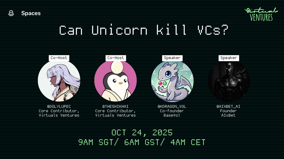 Twitter Space poster for 'Can Unicorn Kill VCs?' featuring hosts and speakers