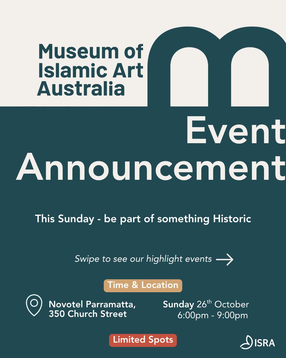 Don’t miss this historic occasion!

Join us for the first event of the Museum of Islamic Art Australia, where we will officially reveal the MUSEUM SITE and host an interactive panel discussion exploring “What is Islamic art and what does it mean for Australians?” featuring Nur