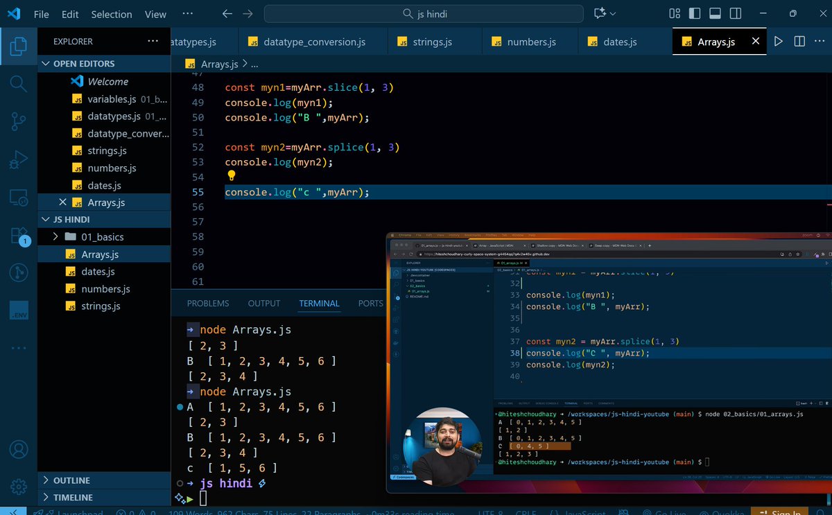hey_akhill's tweet image. #Day13 of my #25DaysMasterjiChallenge

 Learned about Arrays in JS 
 push/pop → add/remove end
 shift/unshift → remove/add start
 includes/indexOf → check/search
 slice → returns copy
 splice → changes original
#JS #chaiaurcode @ChaiCodeHQ @Hiteshdotcom