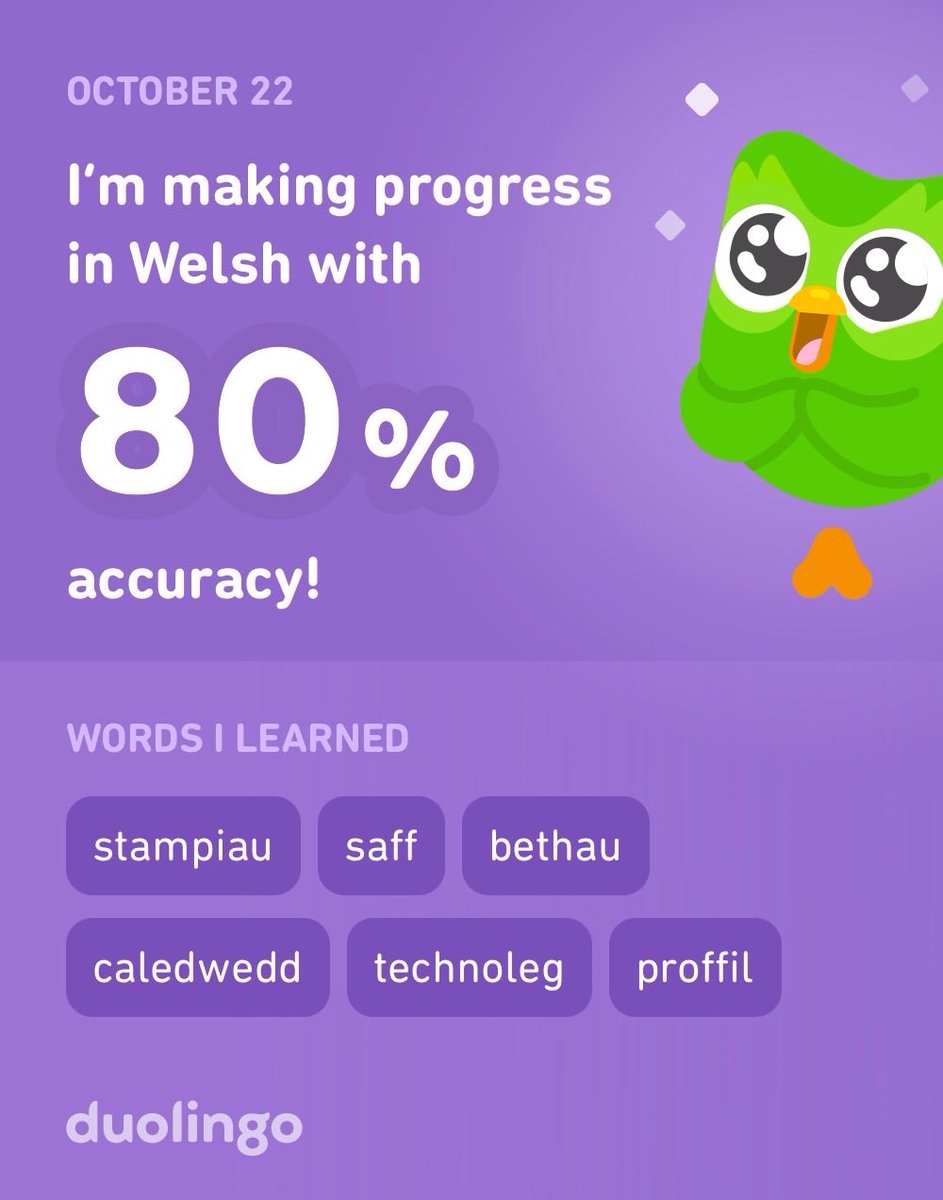 I’m learning Welsh on Duolingo! It’s free, fun, and effective.