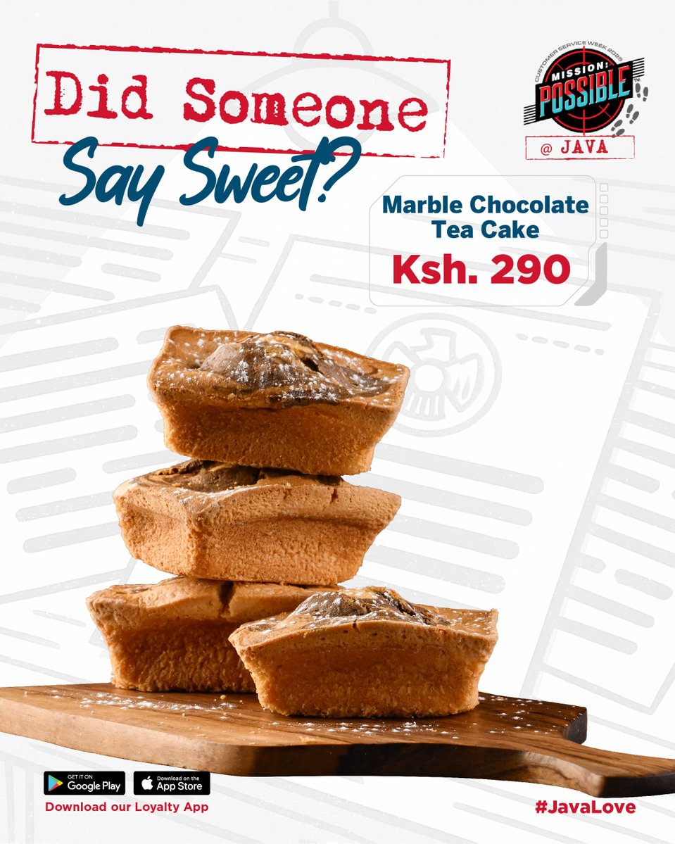 javahouseafrica's tweet image. Accompany that hot coffee with 2pcs of Classic vanilla tea cake with a rich chocolate streak baked just right. Enjoy at a branch near you.
#JavaLove