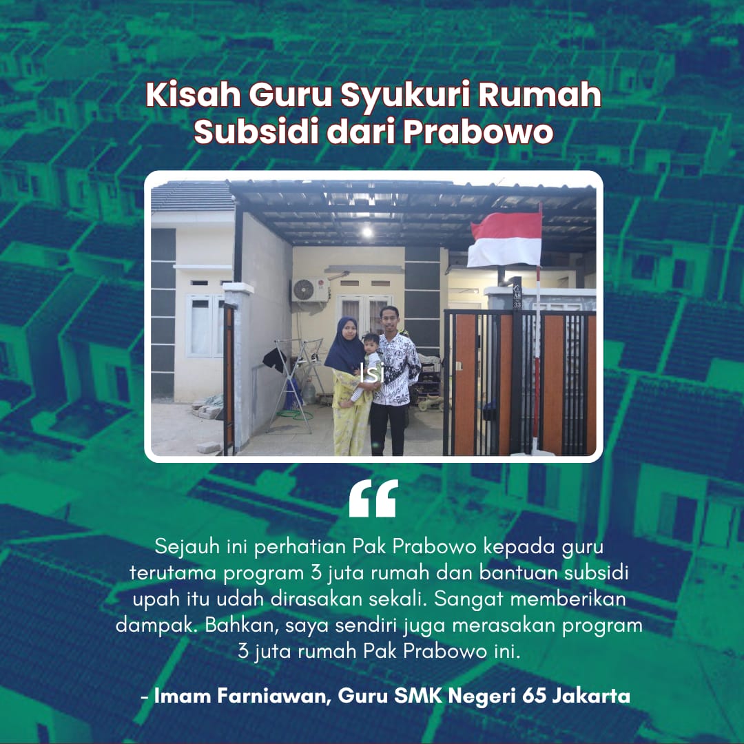 tonaytoni's tweet photo. Subsidi Rumah Untuk Semua kalangan 👍
Program 3 juta rumah dan bantuan subsidi upah sangat dirasakan oleh masyarakat, salah satunya seorang guru yang sangat bersyukur telah mendapatkan rumah subsidi dari bapak Prabowo. https://t.co/dnERafrIww