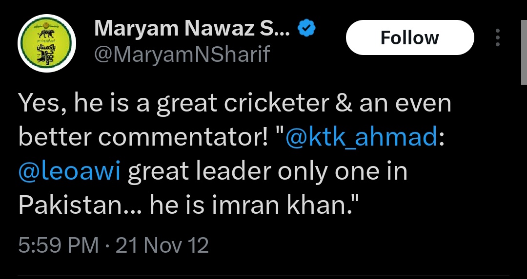 Mian Abbad Farooq MPA (@farooqabbad) on Twitter photo So she knows it from 2012 that <a href="/ImranKhanPTI/">Imran Khan</a> is a great leader and a great crickter too. So she knows it from 2012 that <a href="/ImranKhanPTI/">Imran Khan</a> is a great leader and a great crickter too.