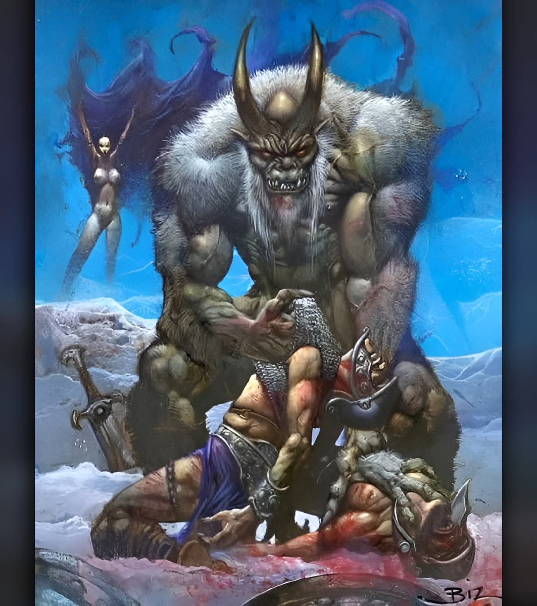 Simon Bisley — Ice Demon (2005 )
@theofficialsimonbisley #simonbisley
 #fantasyart #barbarian #monsterdesign #swordandsorcery #epicbattle #brutalart #conanesque #vikingart #heavyartillery #bizthewiz #theinkslayer #savageart #iceworlds #simonbisleyart #beastmode
