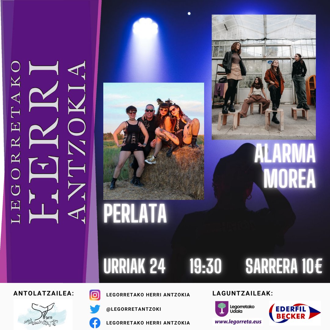 📍 Perlata eta Alarma Morea taldeen kontzertua ostiral honetan.

ℹ️ labur.eus/hjw4uxu6

#Legorreta