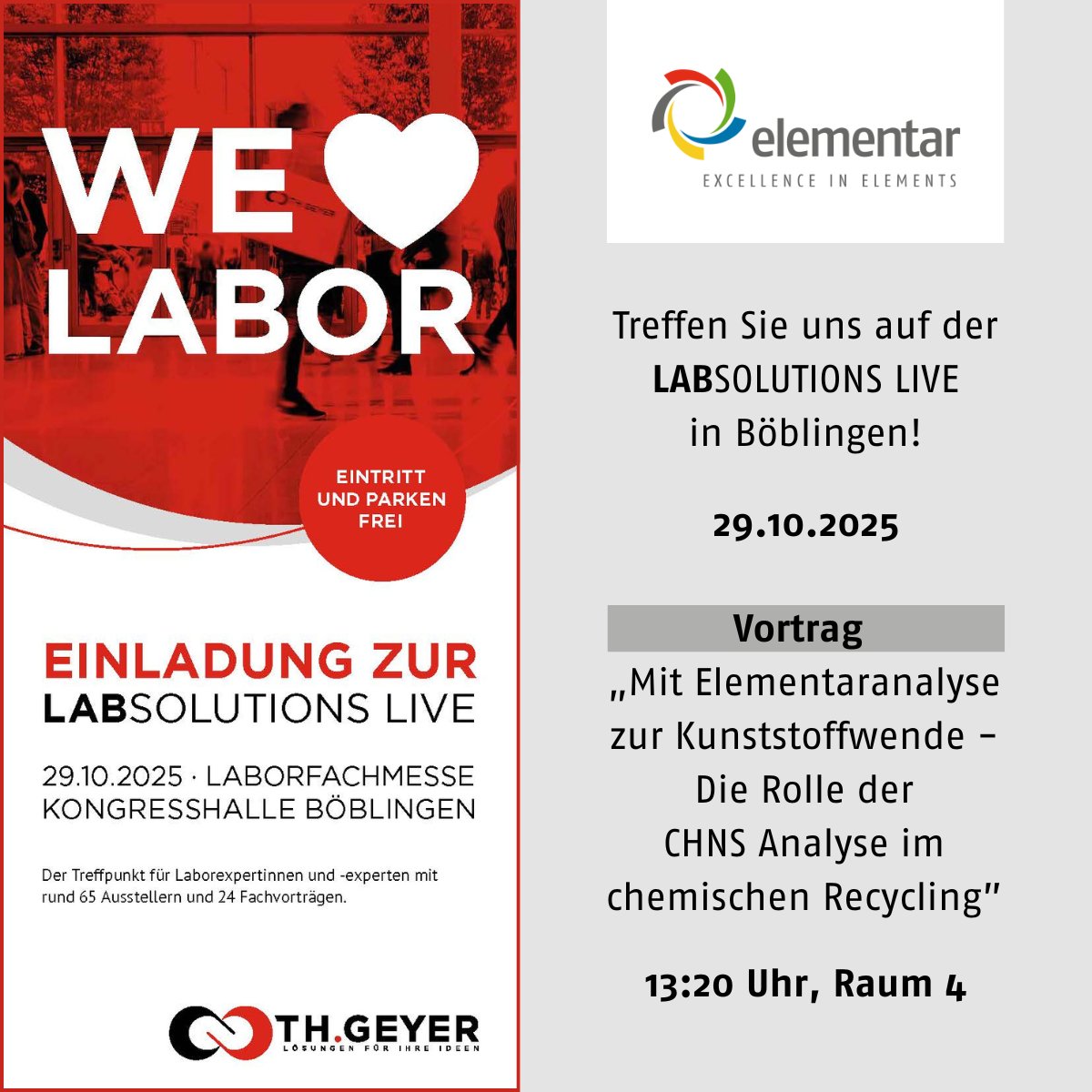 elementargroup's tweet image. Join us next week at #LABSOLUTIONS Live in #Böblingen (near Stuttgart)! Free entry – come meet our team in person and discuss your analytical challenges to find the right solutions for your lab. We look forward to seeing you! 👋 #ElementalAnalysis #TOC #ProteinAnalysis #Elementar