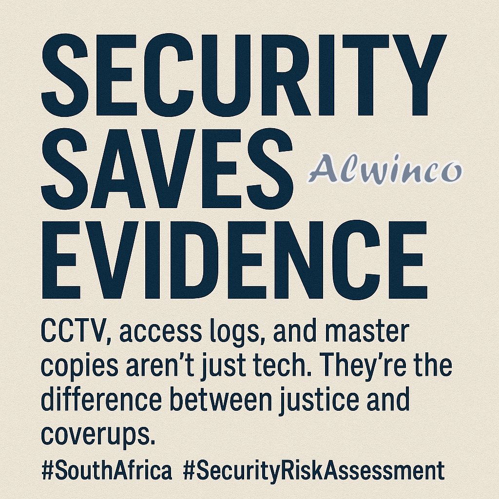 Alwinco's tweet image. Security Saves Evidence
CCTV, access logs, and master copies aren’t just tech.
They’re the difference between justice and coverups.
#SouthAfrica #SecurityRiskAssessment 
@RahimaHospital
@ThelleMHospital 
@BerthaGxowa_H
@MamelodiH