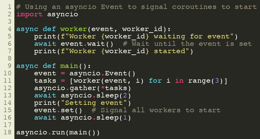 SuperFastPython's tweet image. Using an asyncio Event to signal coroutines to start
#Python #Concurrency