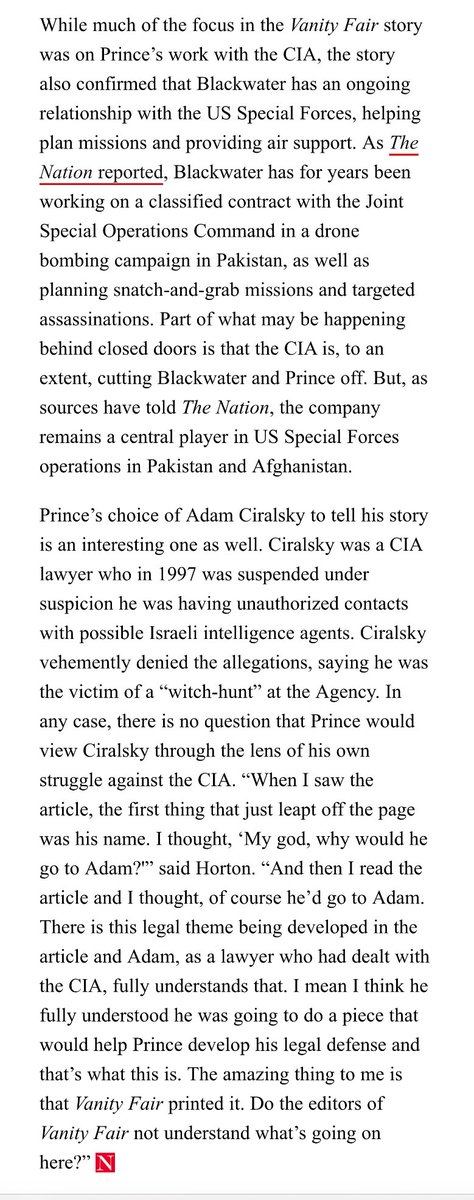 rohmerfan1127's tweet image. Jeremy Scahill reported that Prince admitted to Blackwater’s role in assassinations + his status as a CIA asset in his interview with a former CIA lawyer as a “graymail” tactic, implicitly threatening to disclose more sensitive info in order to prevent indictments/charges