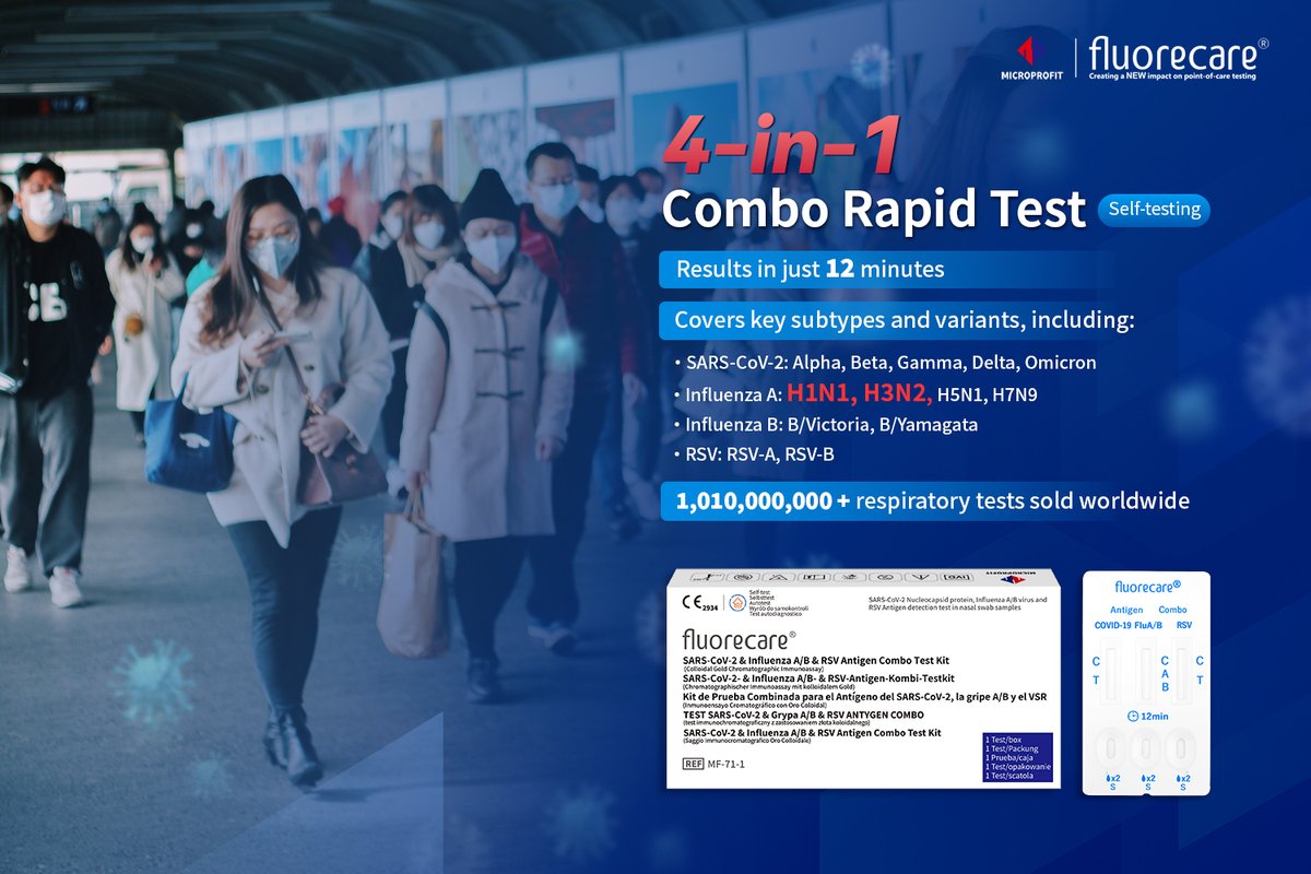Stay ahead this #FluSeason 🦠
fluorecare® 4-in-1 Combo Test detects #SARSCoV2, #Influenza A+B (incl. H3N2) &amp; #RSV — all in one, with results in 12 mins!
Over 1.01B tests sold worldwide.
Test smarter — detect more, act faster.
👉 microprofit-bio.com/respiratory-in…
#POCT #IVD #SelfTest