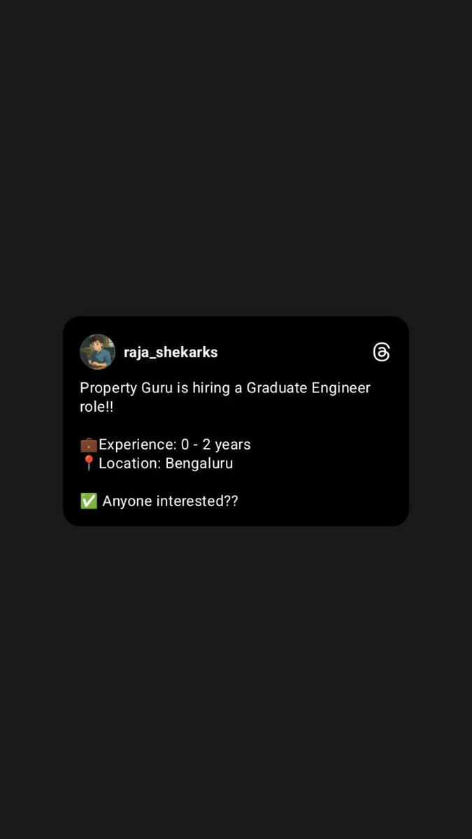 sshheekaarr1's tweet image. Property Guru is hiring a Graduate Engineer role!!
Experience: 0 - 2 years
Location: Bengaluru
✅ Anyone interested??