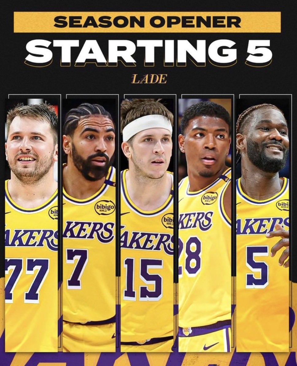 WE ARE OFFICIALLY BACK!!!

HERE ARE YOUR STARTERS:

PG: Luka Doncic🪄
SG: Gabe Vincent7️⃣
SF: AR15🎯
PF: Rui Hachimura👺
C: Deandre Ayton💪

LETS GO LAKESHOW
#Lakers #Lakeshow #NBA