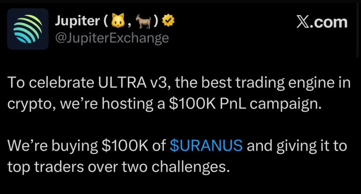 Vemoz382309's tweet image. GM Bren.
You should check out $Uranus , will be the biggest blue chip meme runner this cycle.
The biggest DEX and 2nd largest aggregator on SOL (Jupiter Exchange) is hard shilling there too meme.
Soon to secure Tier 1 listings. Oh and it’s under 25m market cap.
If you’re…