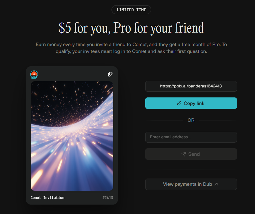 Use my link: pplx.ai/banderas164241… download Comet and get a free month of Pro, to have Pro you must download Comet and ask your first question.