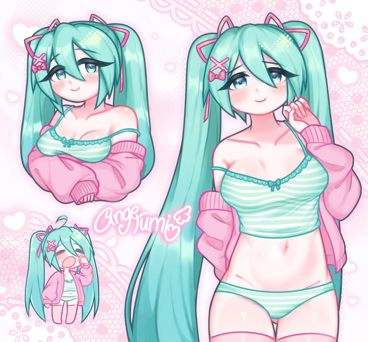 tenshirumi's tweet photo. #初音ミク sleepover 🩷💚 https://t.co/1Cz3cM9aak