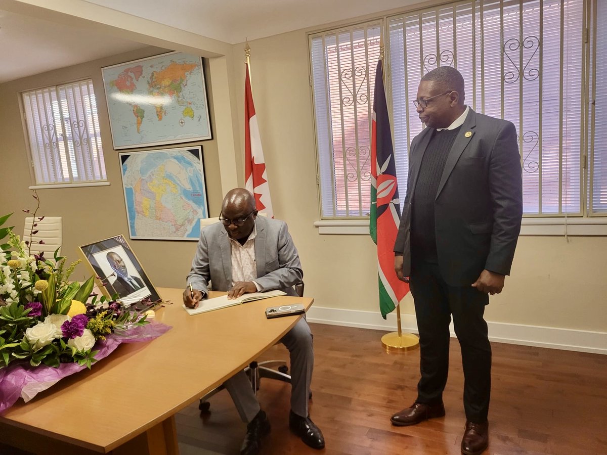 Kenya in Canada ๐ฐ๐ช๐จ๐ฆ (@kenyaincanada) on Twitter photo 1/3
Today at the Chancery, H.E. Amb. Carolyne Kamende Daudi, High Commissioner, and Amb. Geoffrey Kaituko, CBS, Deputy Head of Mission, led members of the Diplomatic Corps in Ottawa in signing the condolence book following the passing of the Rt. Hon. Raila Amolo Odinga, E.G.H., 1/3
Today at the Chancery, H.E. Amb. Carolyne Kamende Daudi, High Commissioner, and Amb. Geoffrey Kaituko, CBS, Deputy Head of Mission, led members of the Diplomatic Corps in Ottawa in signing the condolence book following the passing of the Rt. Hon. Raila Amolo Odinga, E.G.H.,