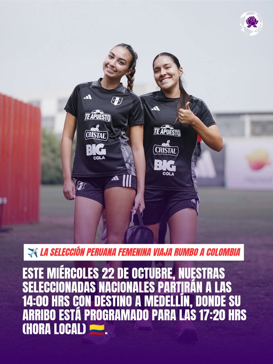 futfemp's tweet image. ✈️ La Selección Peruana Femenina viajará este miércoles 22 a Colombia 🇨🇴
🕐 Vuelo: 14:00 hrs
📍 Arribo a Medellín: 17:20 hrs
💪 Antes del viaje, realizarán un entrenamiento privado en Lima (07:30 a 09:30 a.m.).

#LaBicolorFemenina #VamosPerú #FútbolFemenino